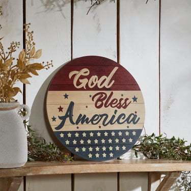 God Bless America Round MDF Wall Hanging 11 Inch Diameter - VHC Brands